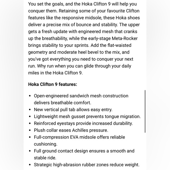 Hoka Men's Clifton 9 Wide Athletic Shoes - Picture 10 of 13